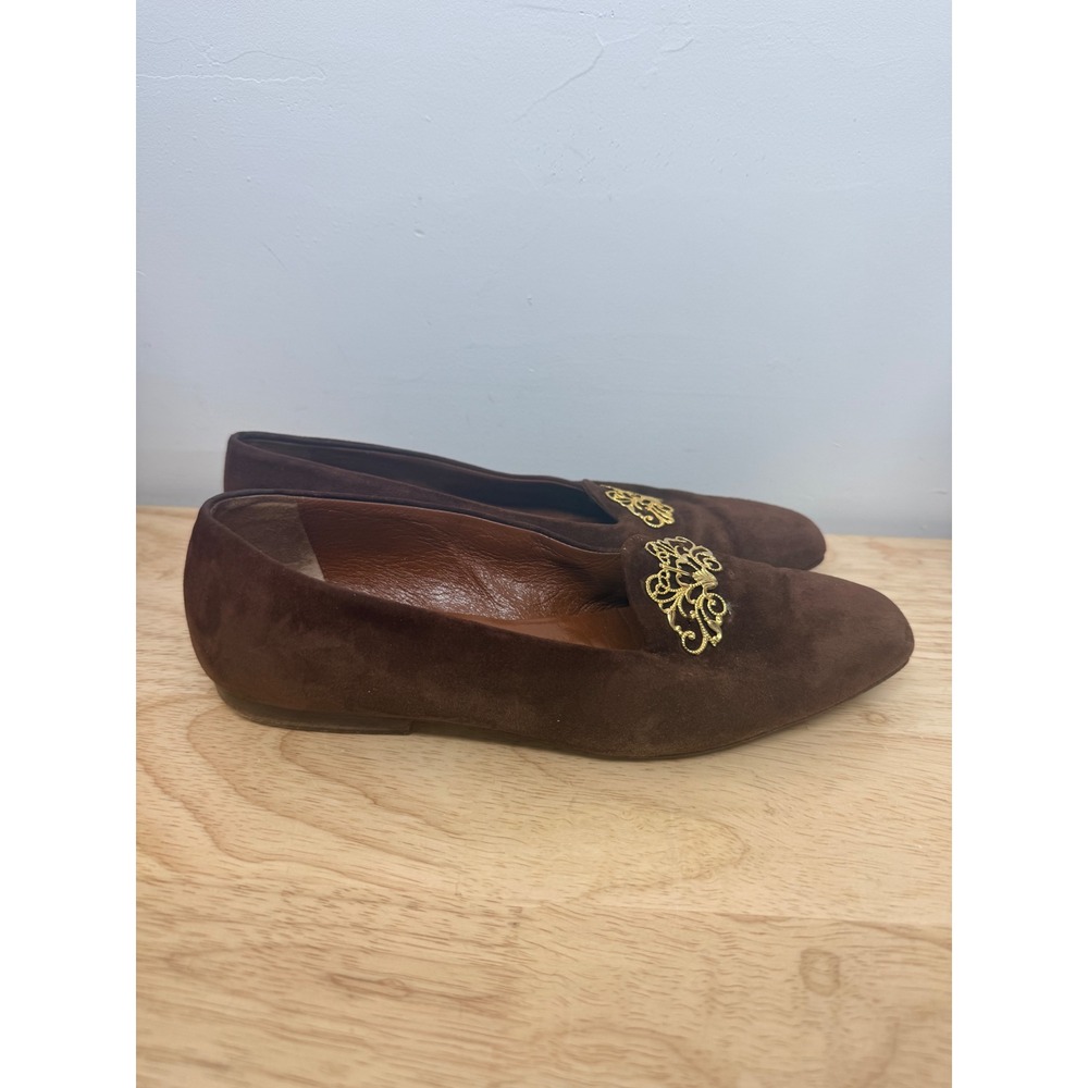 Vintage Paloma Brown Suede Gold Crest Loafers Made in Italy 7.5B 1980s Flats #42